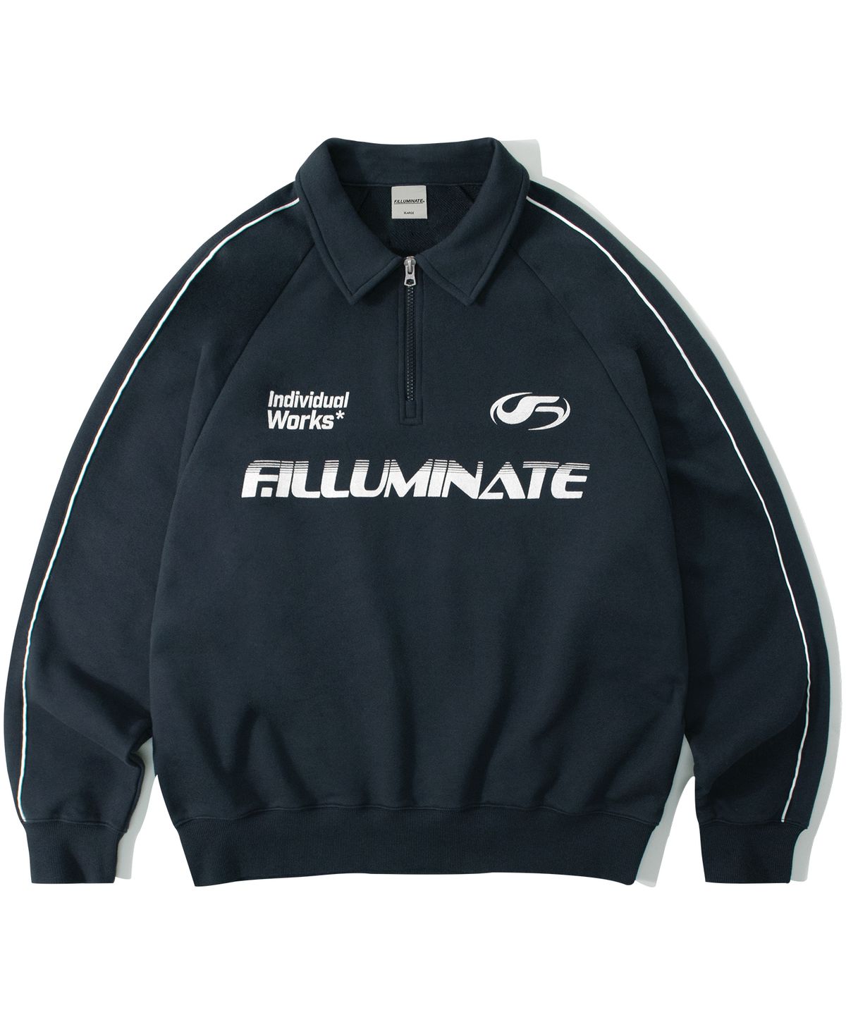 필루미네이트(FILLUMINATE) 오버핏 스포티 하프 스웨트 셔츠-네이비
