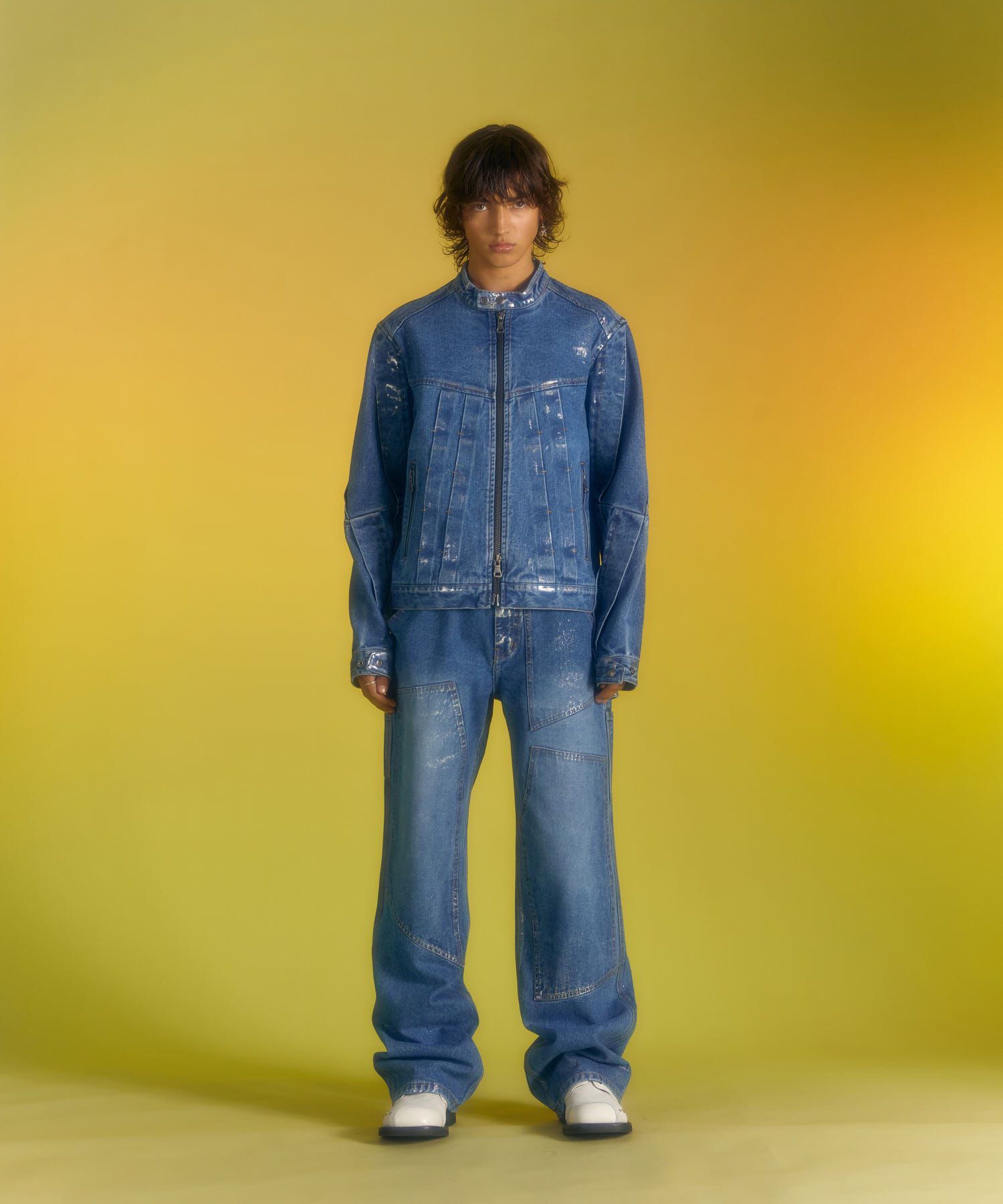 【ANDERSSON BELL】 WAX COATED CARPENTER WIDE-LEG JEANS BLUE Blue Andersson Bell Wax Coated Carpenter Wide Leg Jeans | SVD