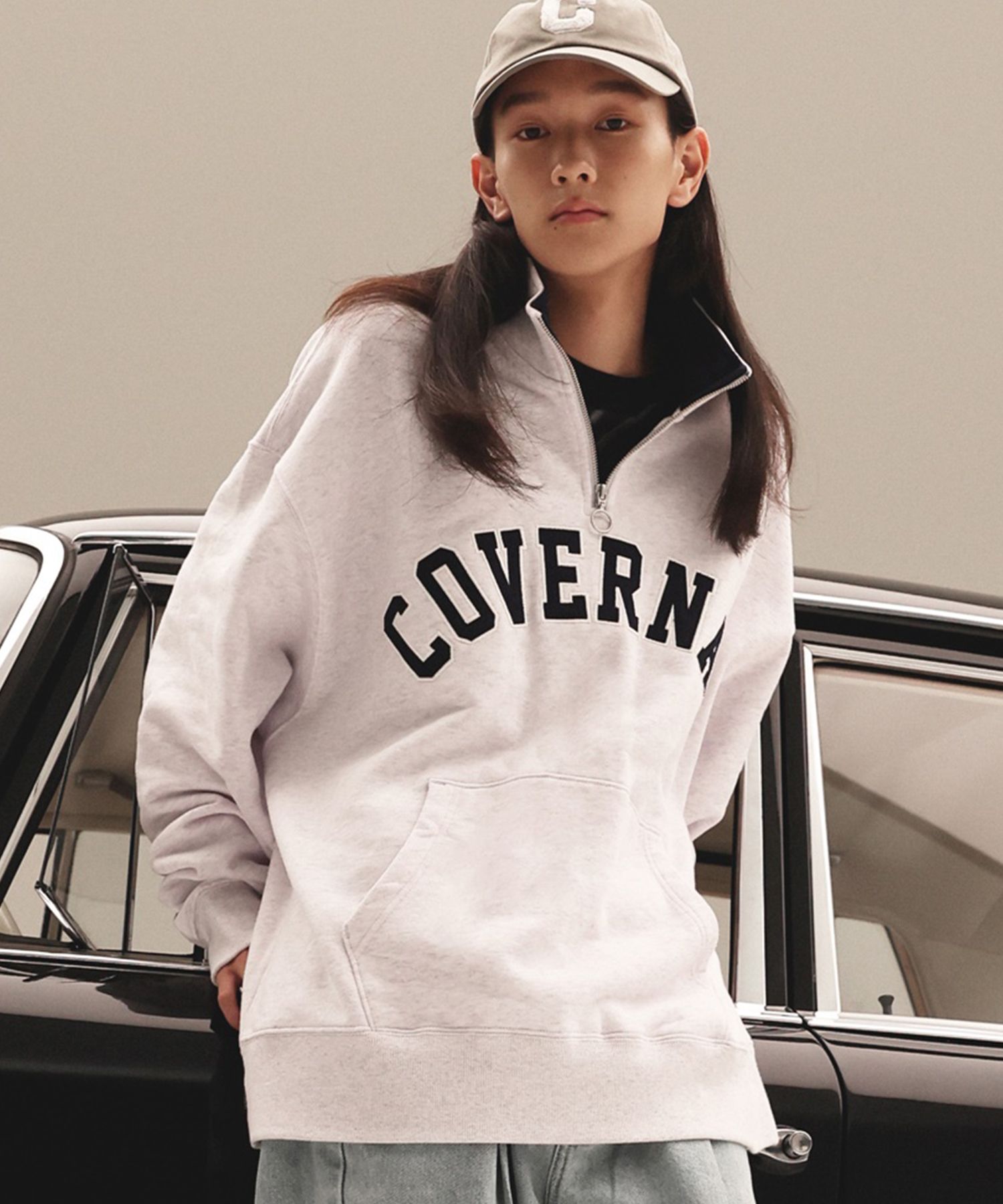 MUSINSA | COVERNAT Overfit Arch Logo Half Zip-up Sweatshirt