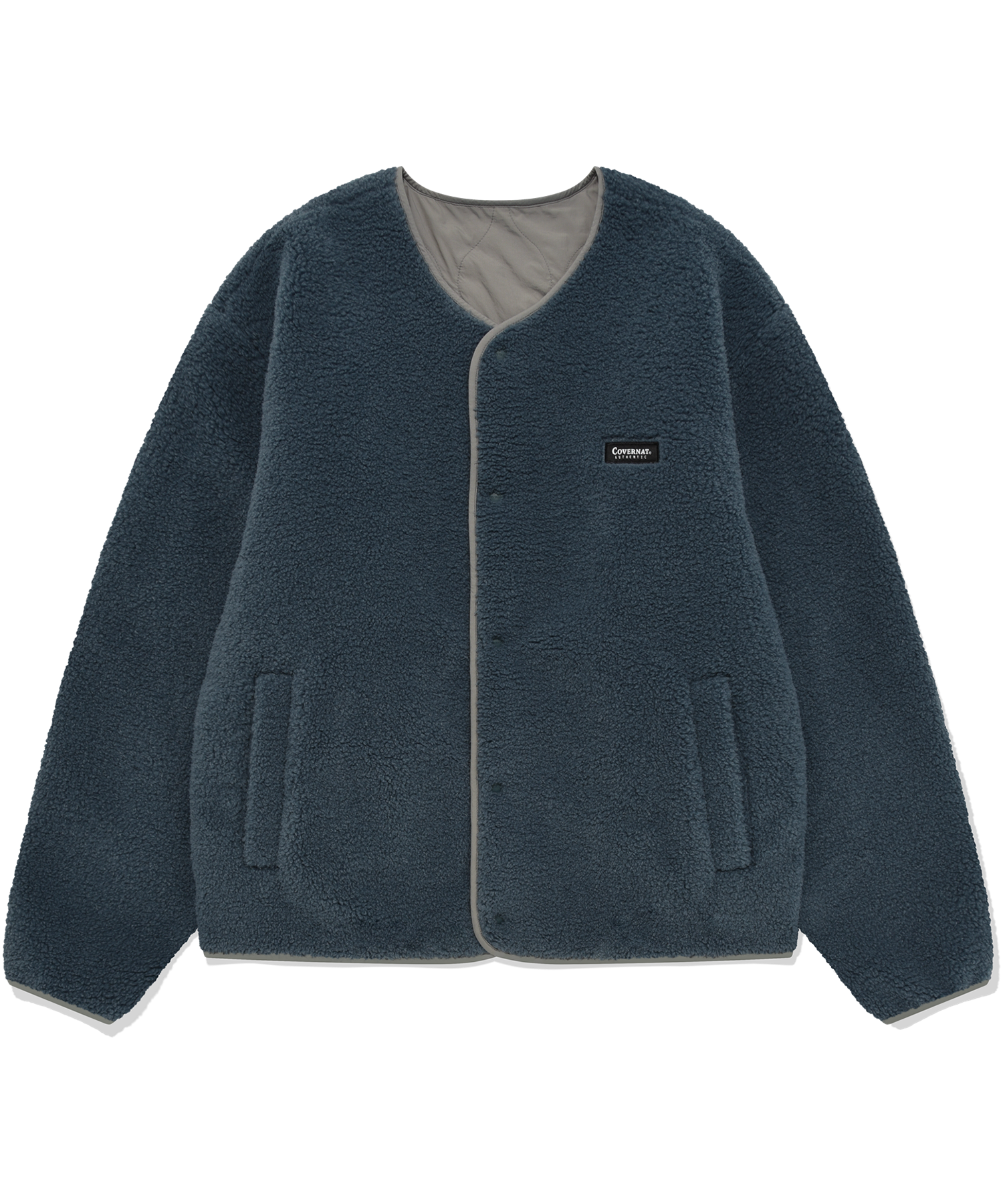 [COVERNAT]★REVERSIBLE COLLARLESS COMFYBOA JACKET MUSINSA | COVERNAT Reversible Comfy Boa Collarless Jacket Blue