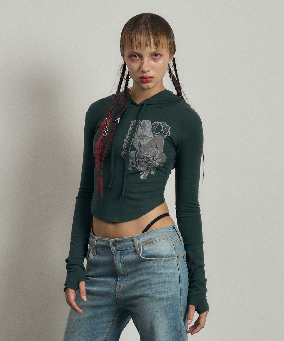 배디(BADEE) No.13 Cut-Out Hoodie D.Green