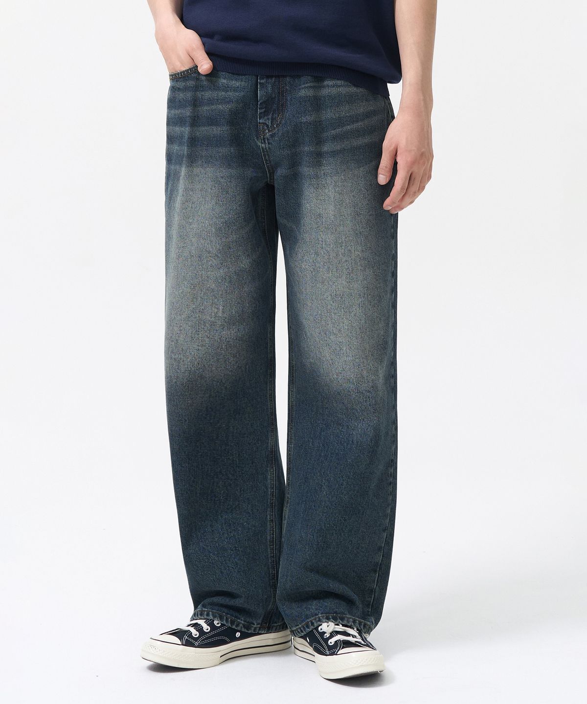 엑스컨테이너(EXCONTAINER) 스탠다드 와이드 데님 팬츠 (WASHED DEEP INDIGO)