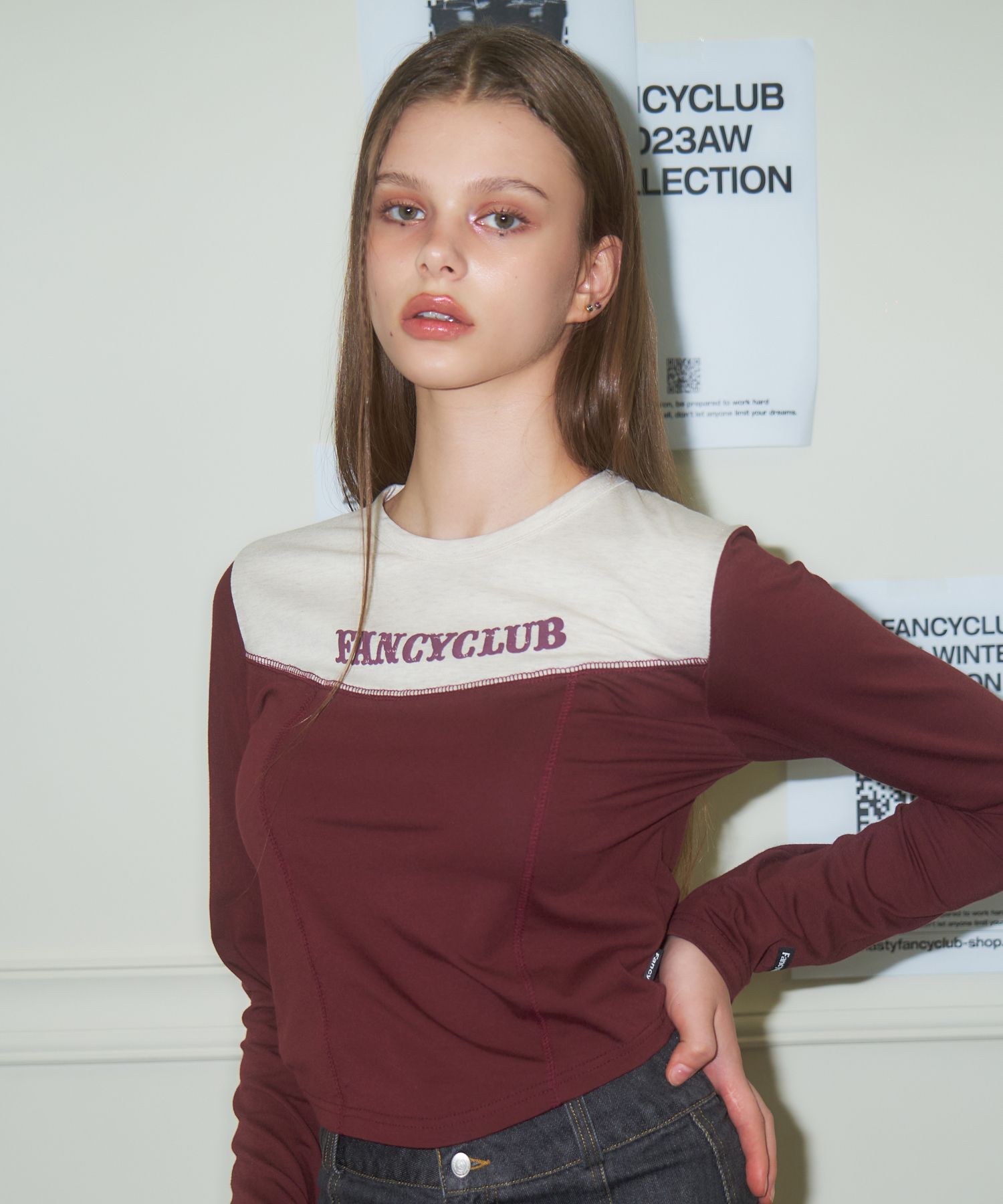 ◇NASTY FANCY CLUB◇ NF Turning Classic Stitch Crop Tee WINE MUSINSA | FANCY CLUB [NF] Turning Classic Stitch Crop Tee