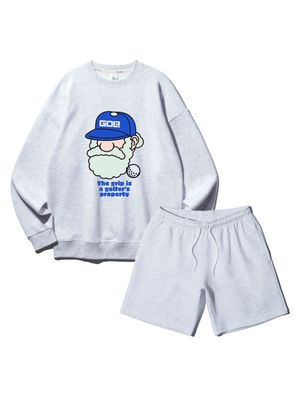 [SET] 마틴 골프 그립 오버핏 맨투맨 코튼 밴딩 스웨트 반바지 셋업