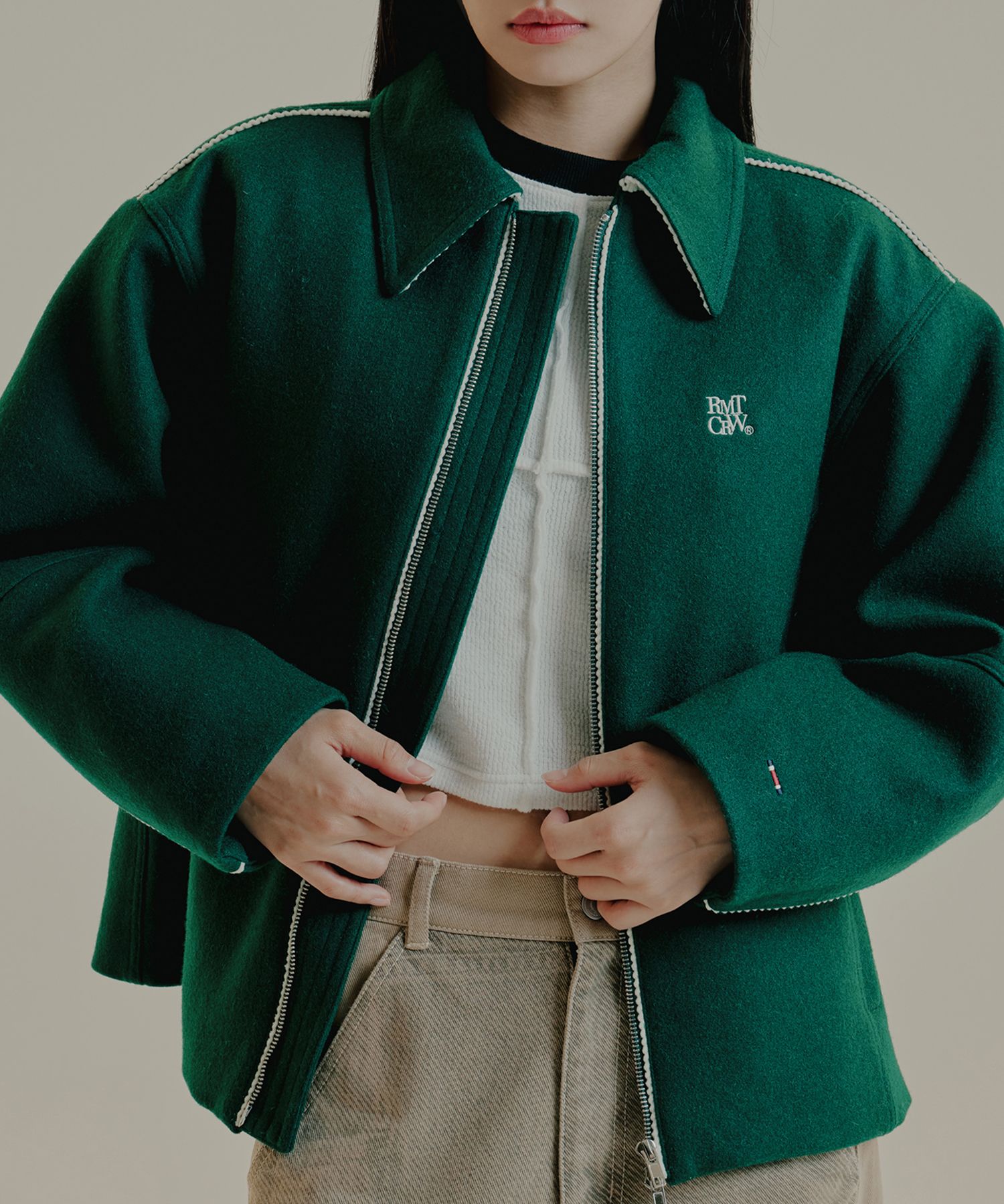 [ROMANTIC CROWN]★WOOL PIPING BIKER JACKET PIPING WOOL BIKER JACKET - ROMANTIC CROWN | 60% - Asian