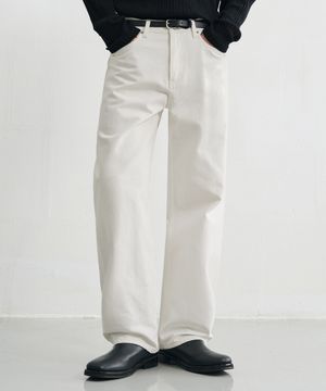 유주얼 세미 와이드 데님 팬츠 [WHITE]