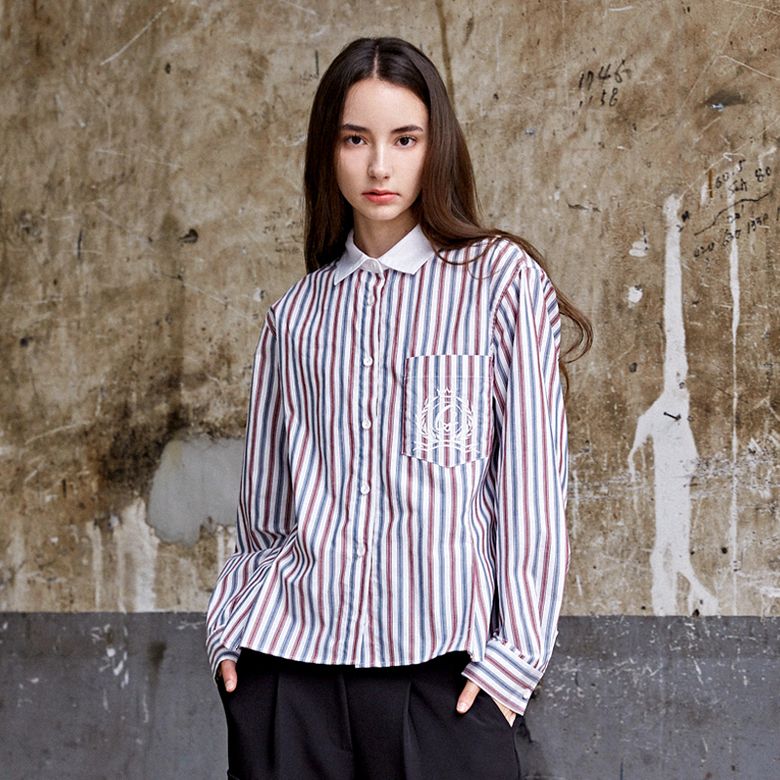카라배색 스트라이프 우븐셔츠 CXW23FWSH975