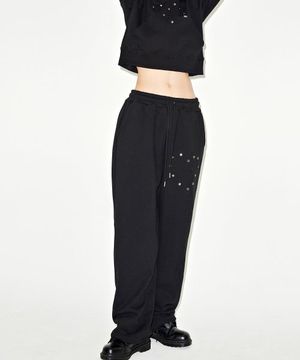 HEART EYELET SWEAT PANTS (BLACK)
