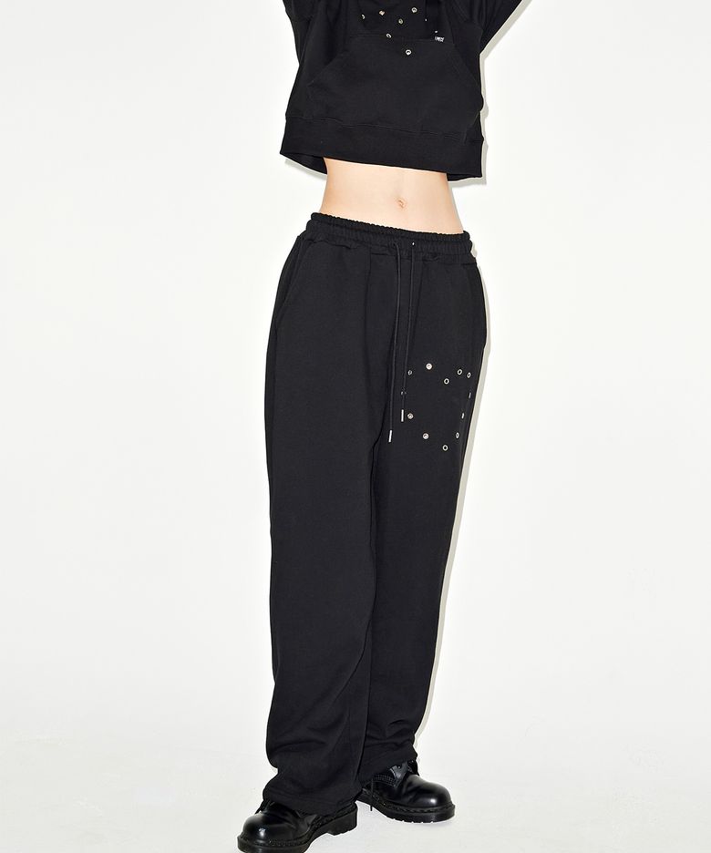 HEART EYELET SWEAT PANTS (BLACK)