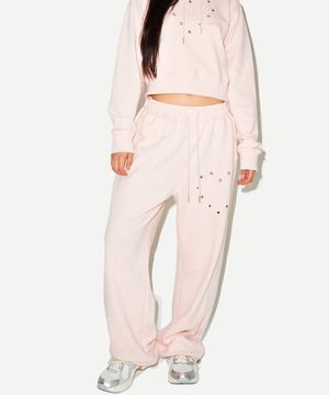 HEART EYELET SWEAT PANTS (PINK)