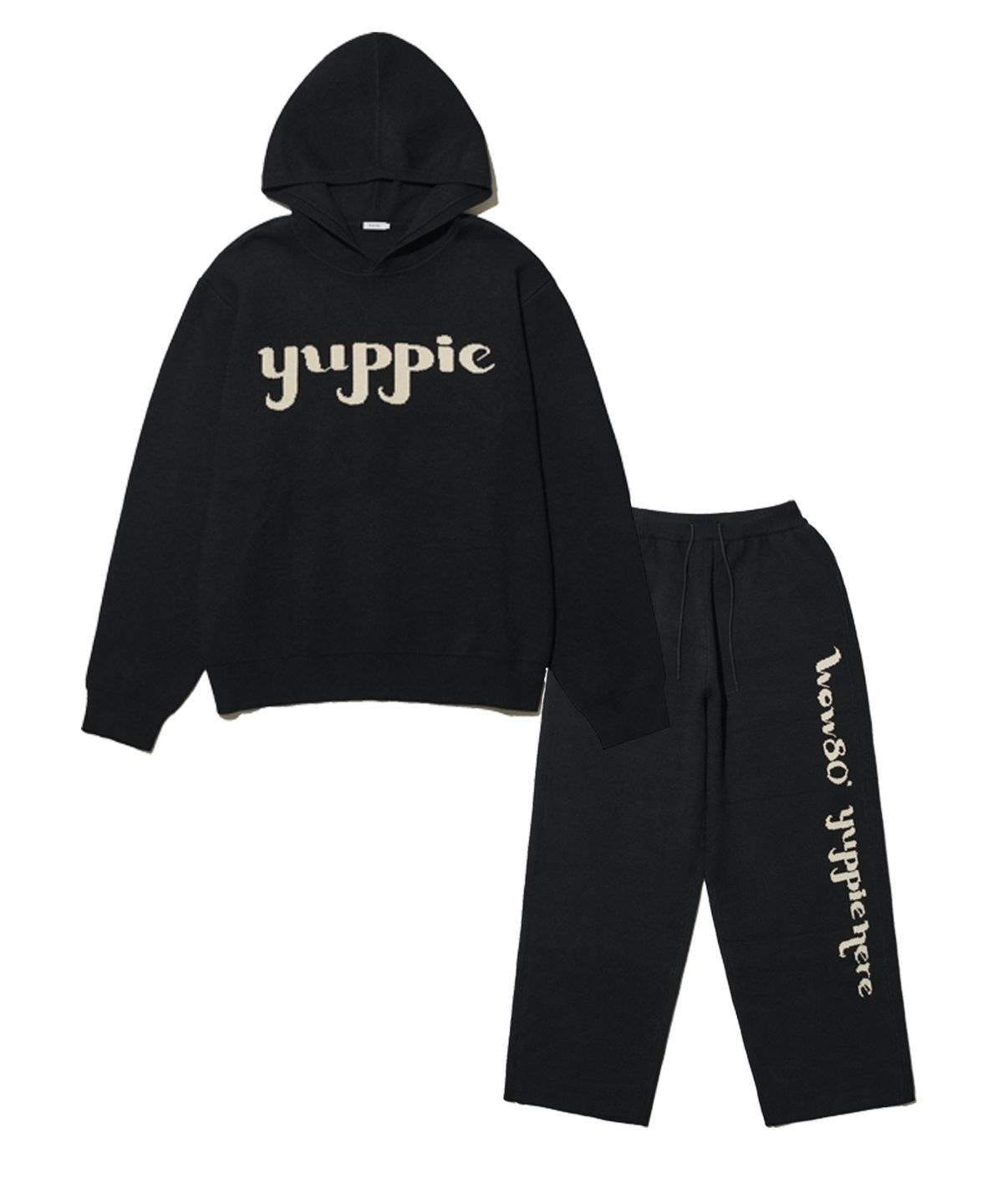 마욜(MAYOL) 남성 yuppie 니트 후드 팬츠 SET 블랙