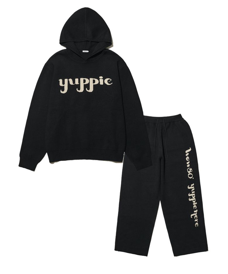 남성 yuppie 니트 후드 팬츠 SET 블랙