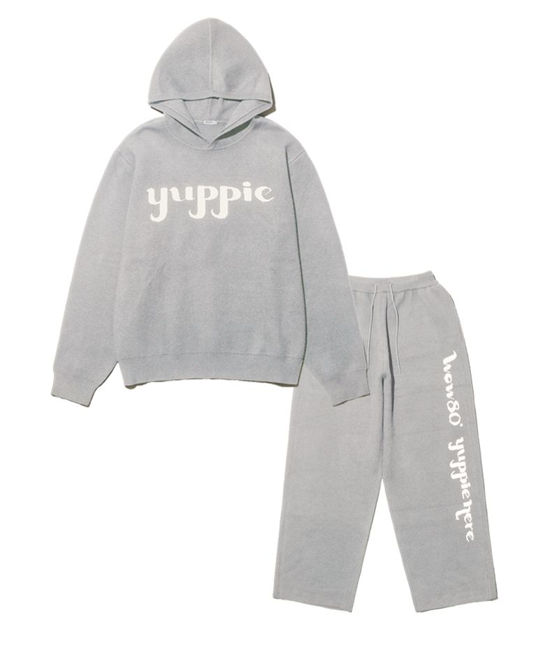 남성 yuppie 니트 후드 팬츠 SET 멜란지그레이