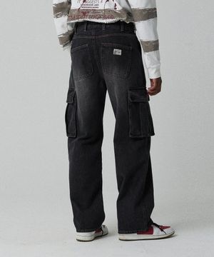 파번 7511 카고 와이드핏 블랙 데님팬츠