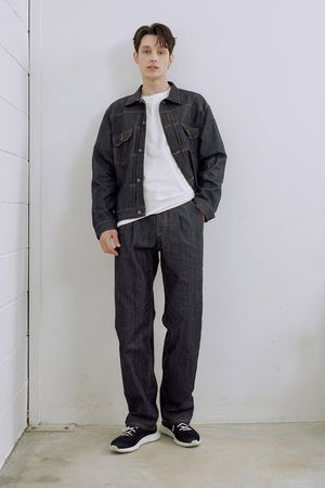 707 논페이드 핀턱 데님 팬츠 - 진청