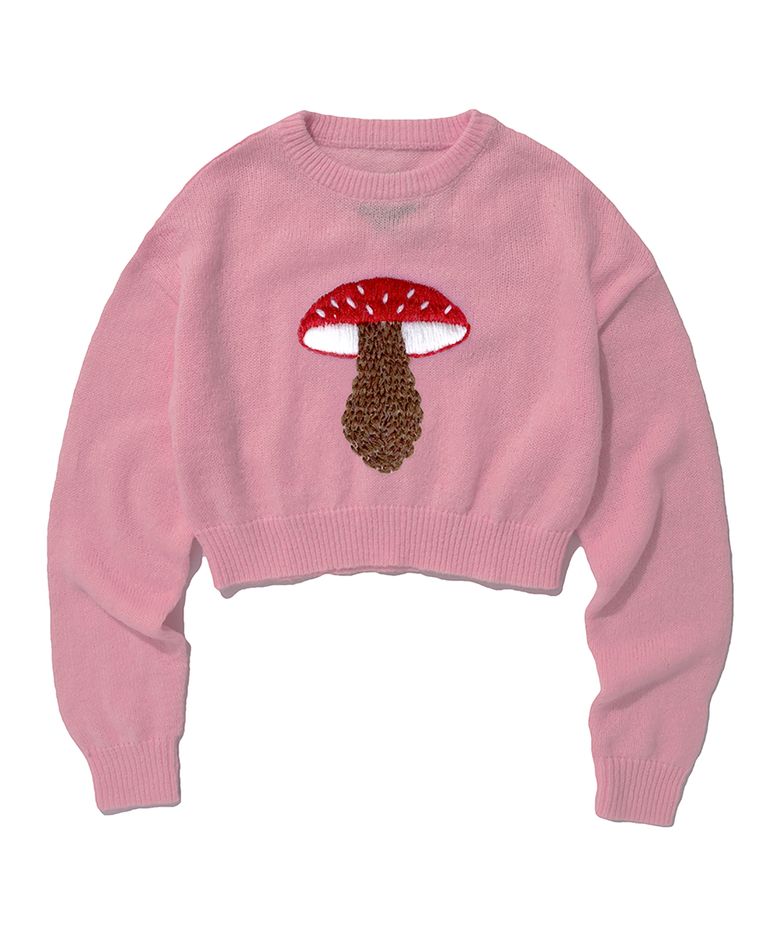 MUSHROOM CROP KNIT CREWNECK [PINK]