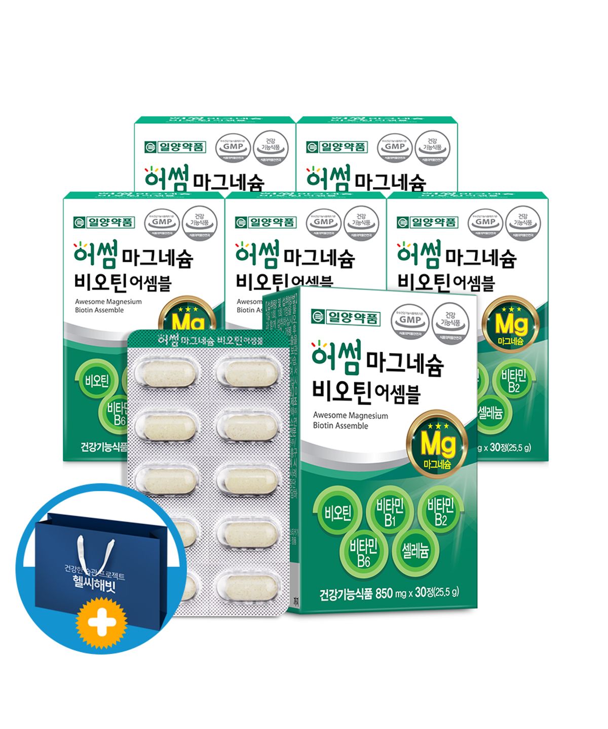 일양약품(IL-YANG PHARM) 산화 마그네슘 비오틴 비타민B 컴플렉스 영양제 6박스 6개월분(쇼핑백)