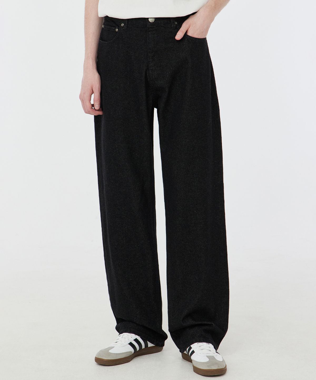 그루브라임(GROOVE RHYME) DENIM WIDE PANTS (BLACK) [LRSFDDW715M]