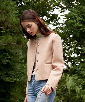 Blin Button Tweed Jacket_Beige