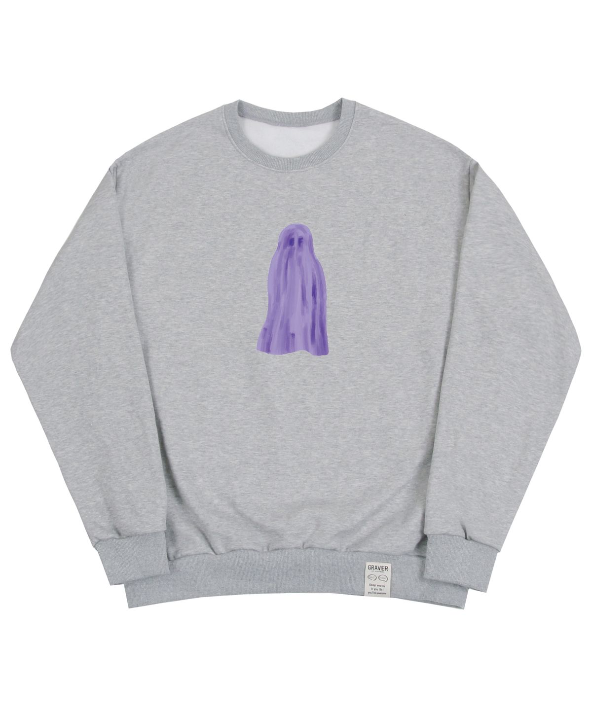 그레이버(GRAVER) [UNISEX]고스트 센터 맨투맨_그레이/퍼플 로고