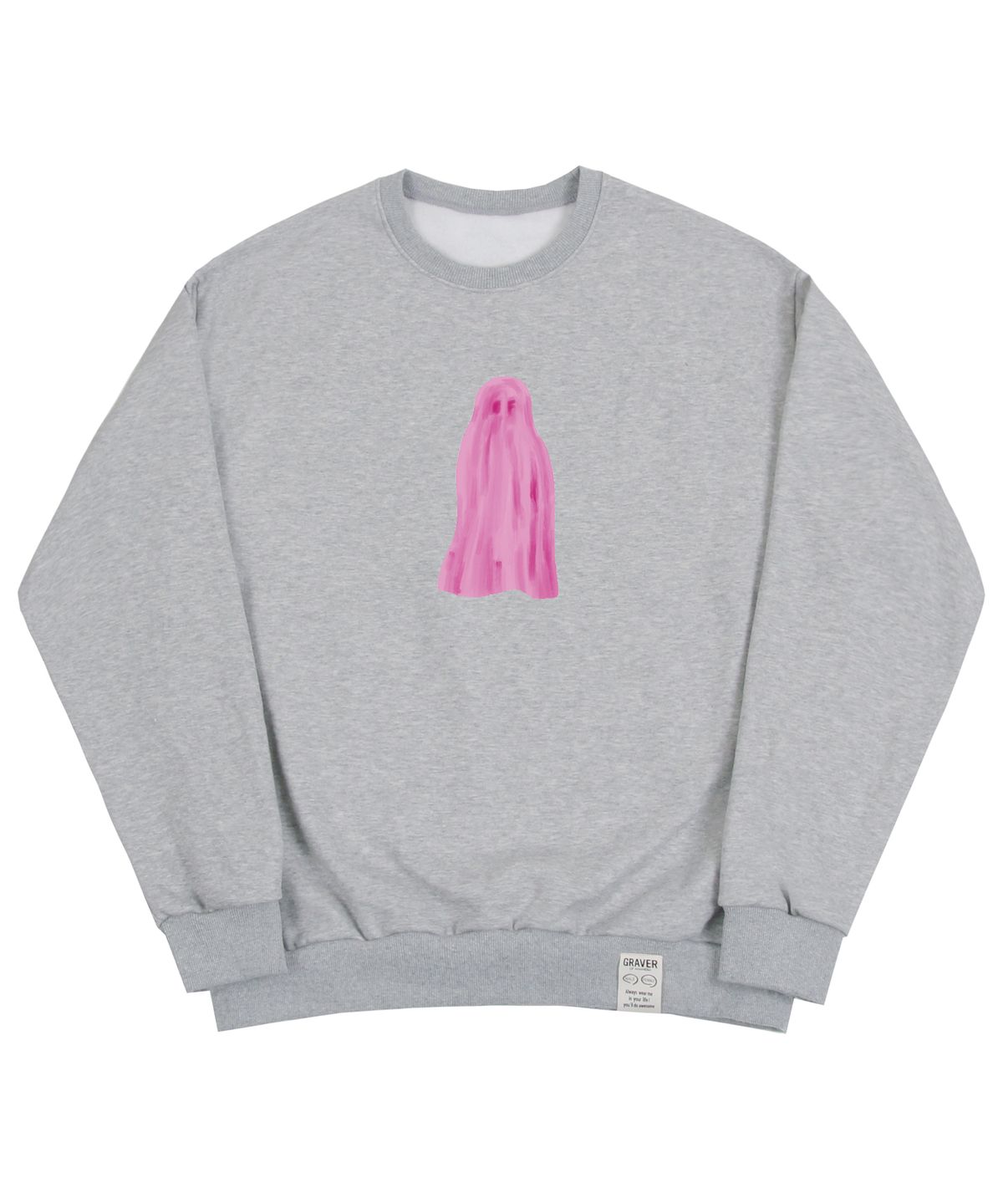 그레이버(GRAVER) [UNISEX]고스트 센터 맨투맨_그레이/핑크 로고
