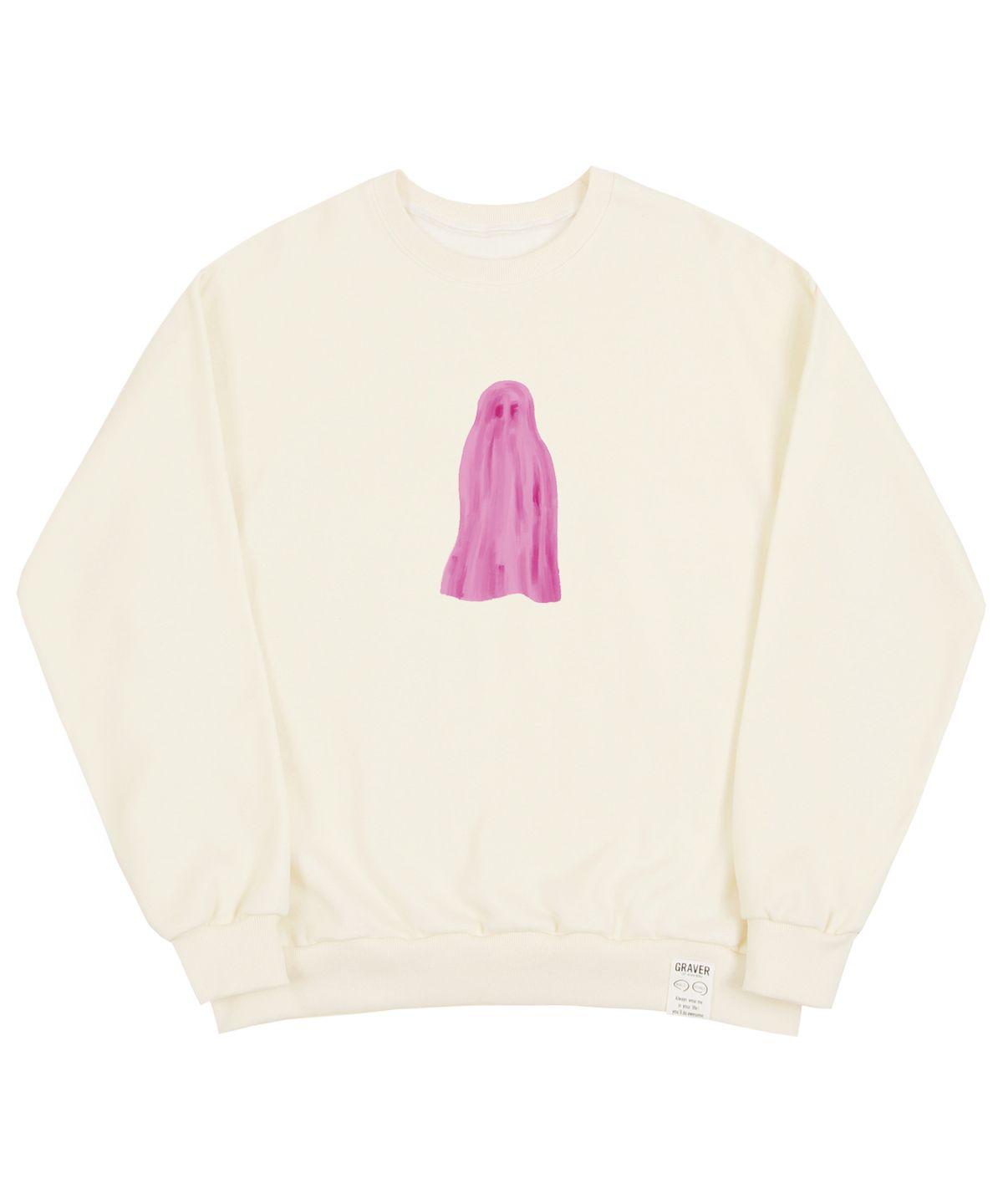 그레이버(GRAVER) [UNISEX]고스트 센터 맨투맨_크림/핑크 로고