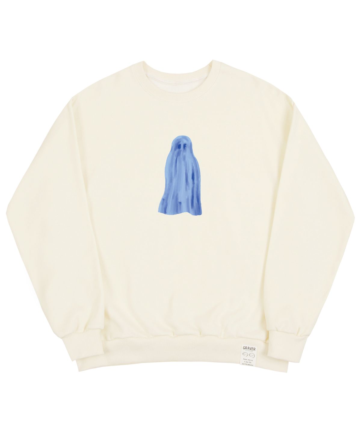 그레이버(GRAVER) [UNISEX]고스트 센터 맨투맨_크림/블루 로고