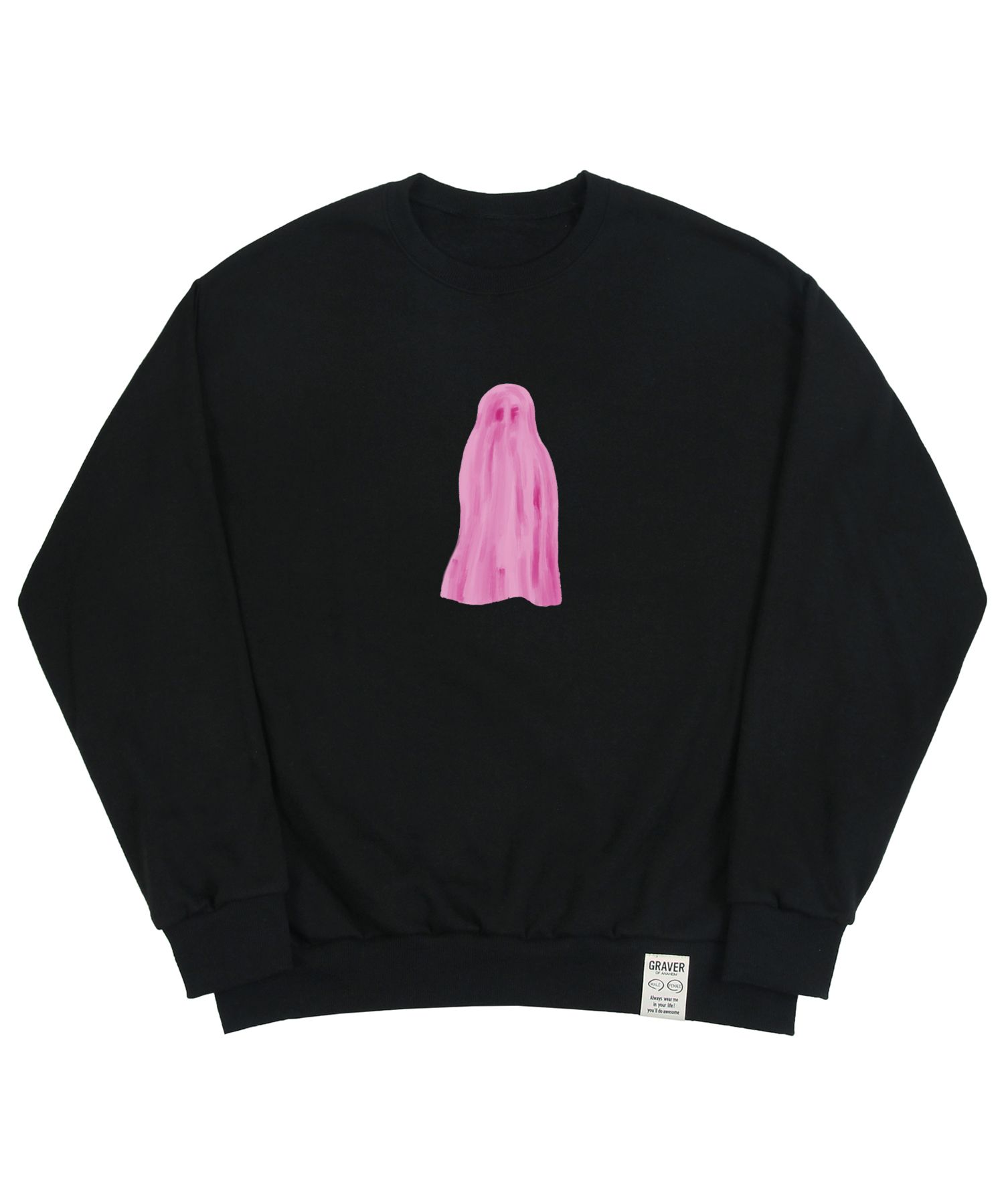 【GRAVER】23FW★ Ghost Center Sweatshirt MUSINSA | GRAVER [UNISEX] Ghost Center Sweatshirt_Black/Pink
