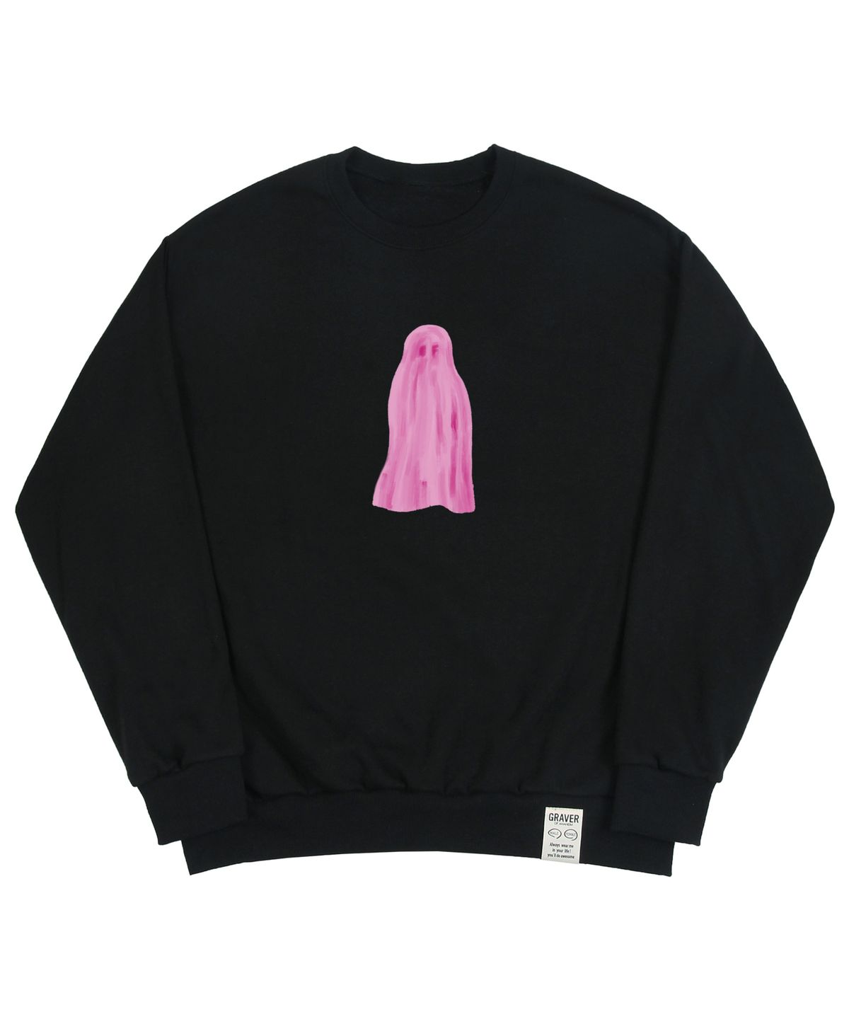 그레이버(GRAVER) [UNISEX]고스트 센터 맨투맨_블랙/핑크 로고
