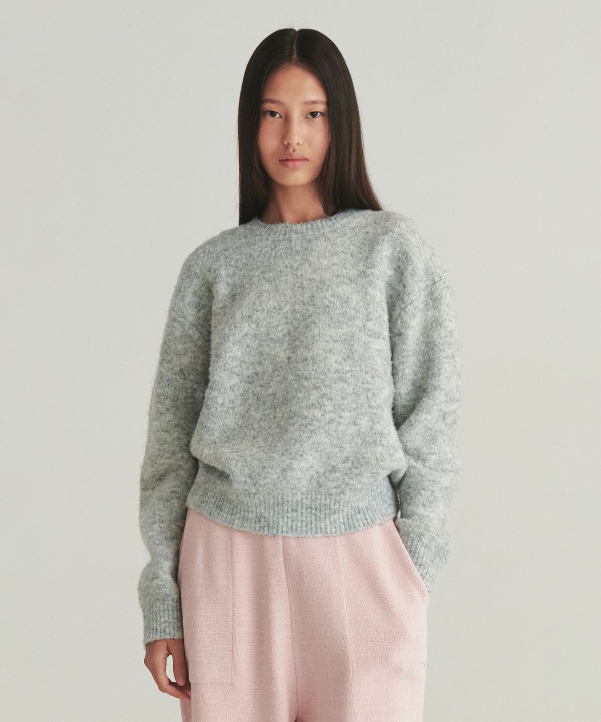 르바(LEVAR) Pullover Round Wool Knit - Melange grey