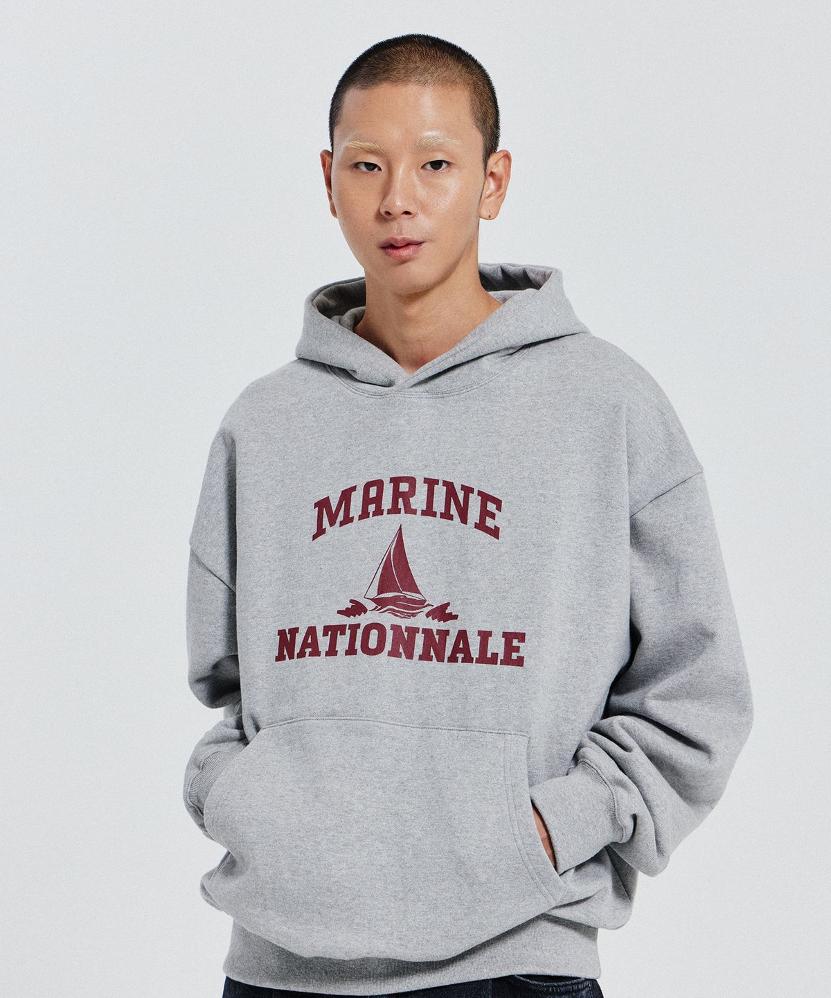 디 그랜드 마틴(DE GRAND MATIN) V.HEAVY HOOD SWEAT MARINE_MELANGE GRAY