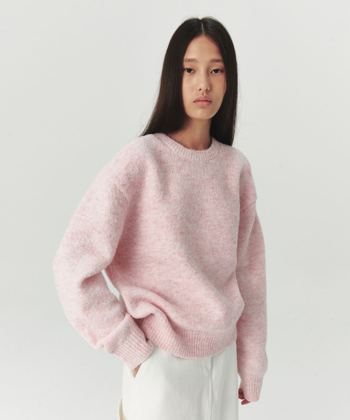 르바(LEVAR) Pullover Round Wool Knit - Sherbet Pink
