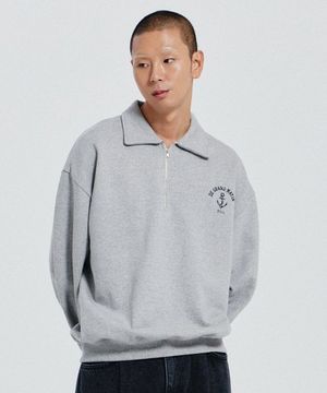 V.HEAVY HALF ZIP-UP SWEAT LOGO_MELANGE GRAY