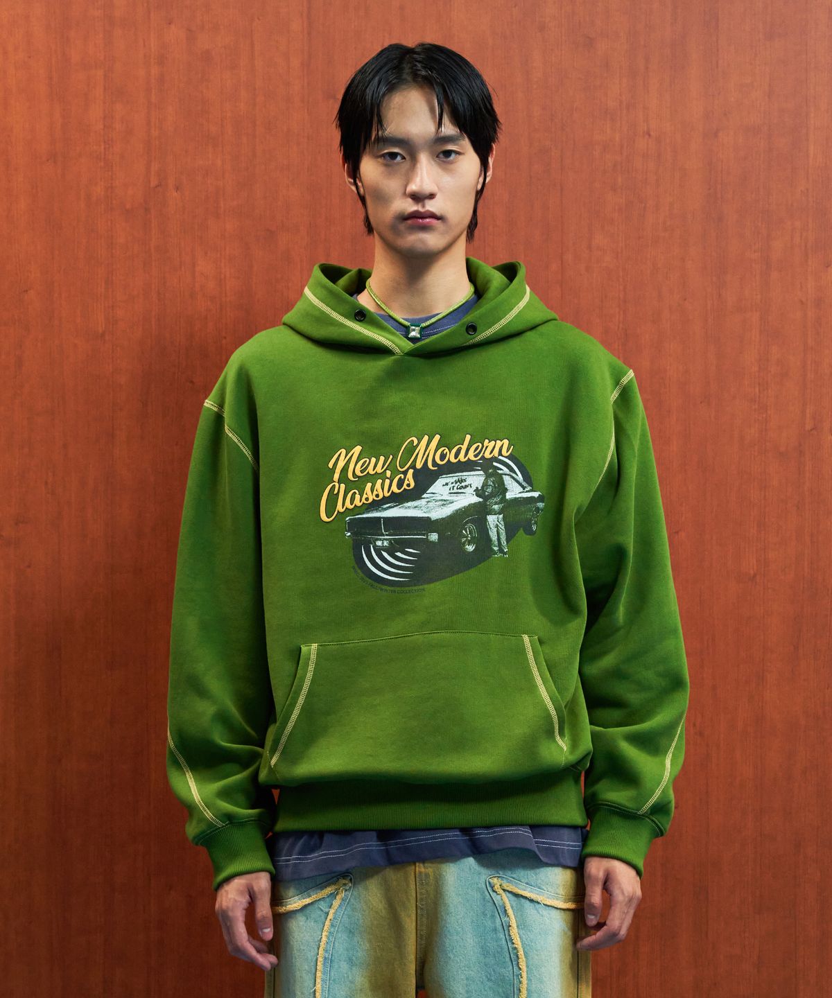 더블유엠씨(WMC) 올드카 스티치 후드_LIGHT GREEN