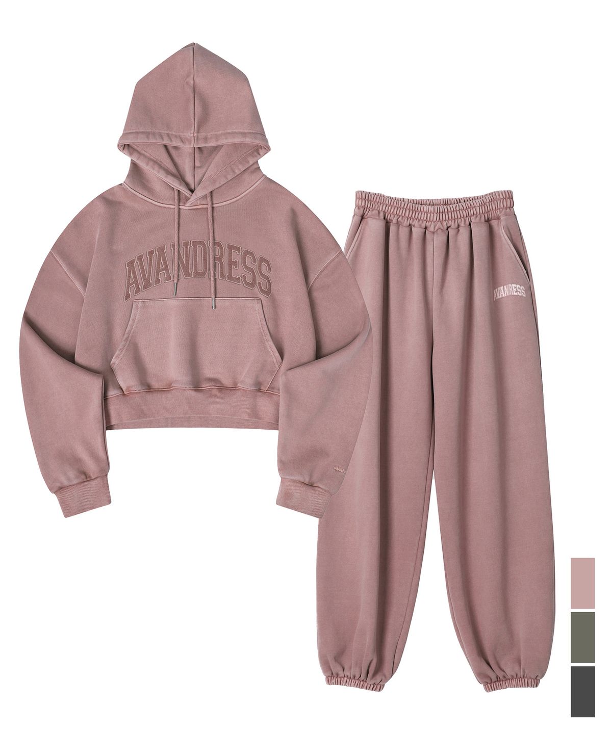 어반드레스(AVANDRESS) [SET] Pigment Felt Crop Hoody & Pigment Jogger Pants  - 3COL