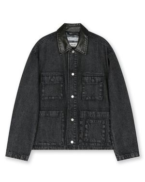 WASHED DENIM MULTI POCKET WORK JACKET BLACK