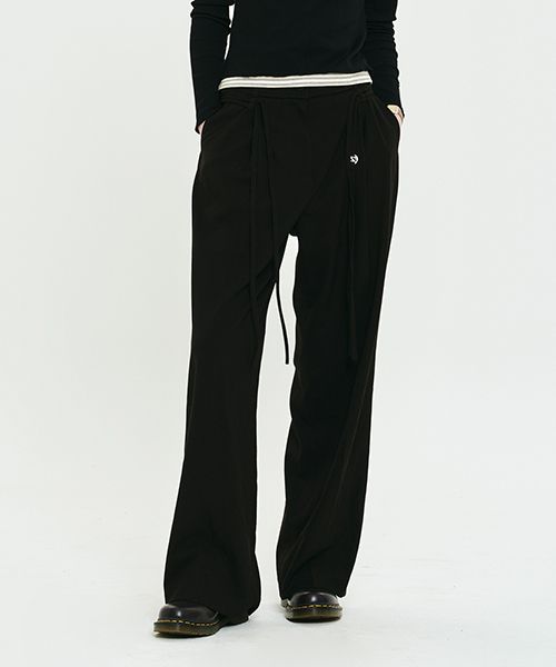 [ KIRSH ]★COLLECTION STRING CUT OFF WIDE SLACKS MUSINSA | KIRSH Collection String Cut Off Wide Slacks [Black]