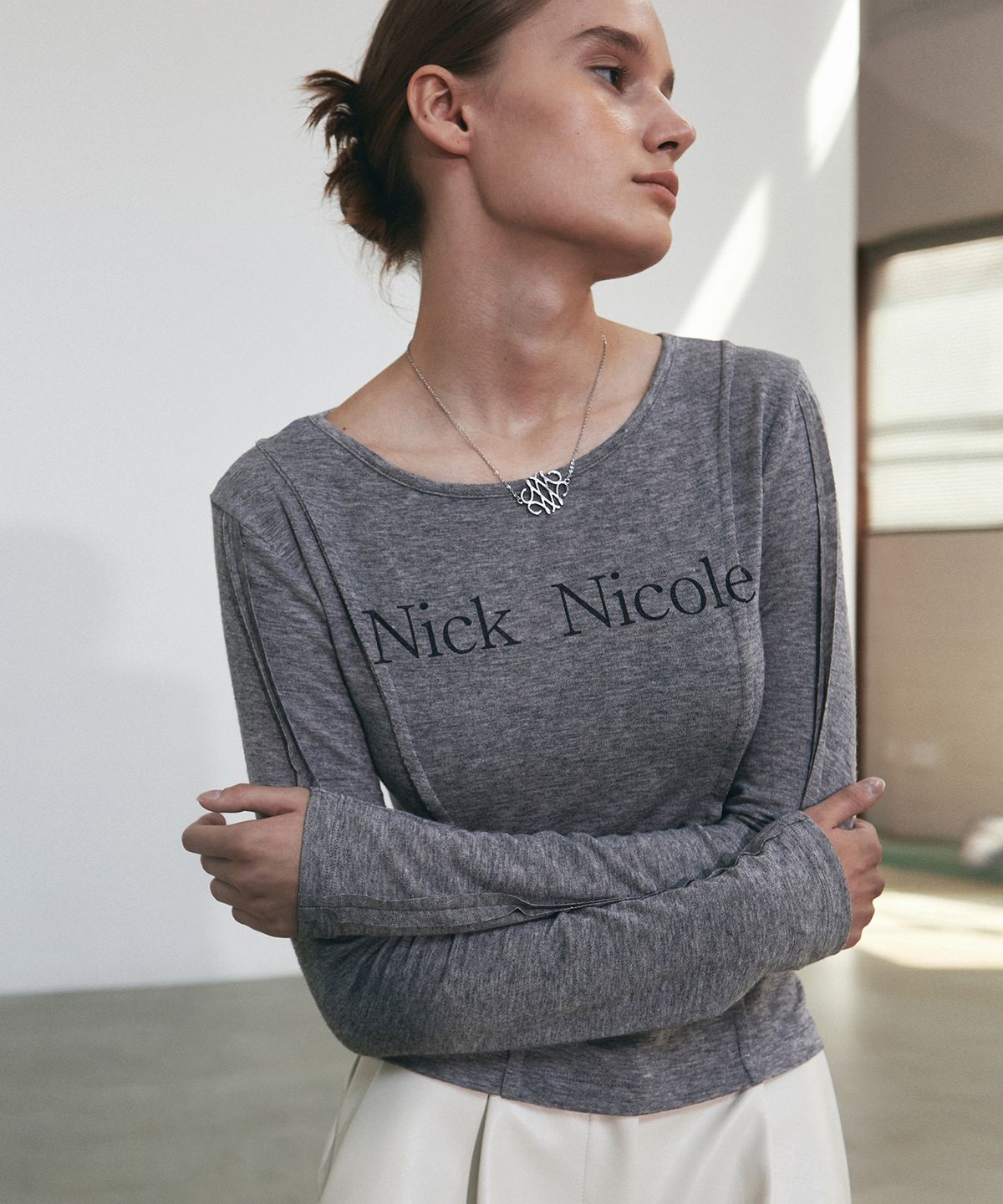 닉앤니콜(NICK&NICOLE) NICK PINTUCK LINE LS TOP_GRAY