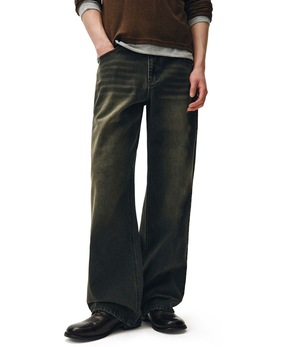 데케트(DECET) Mid Rise Wide Jeans DCPT027GNBlack