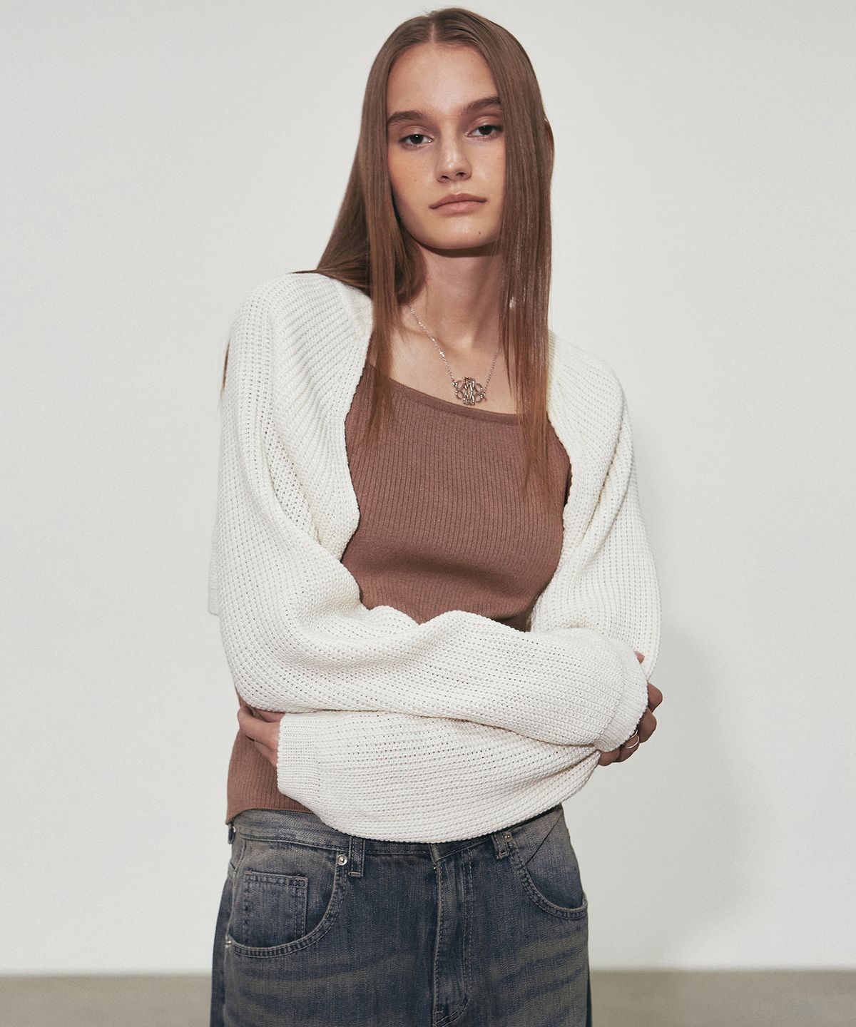 닉앤니콜(NICK&NICOLE) APPLIQUE RIBBED KNIT BOLERO_CREAM
