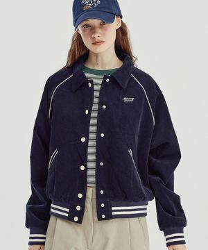 플로럴 퀼팅 코듀로이 바시티 자켓 [네이비]