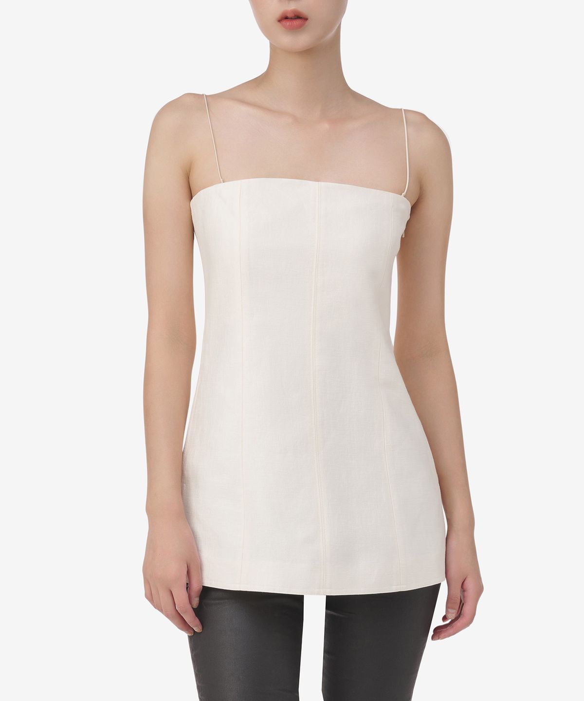 헬무트 랭(HELMUT LANG) 스티치 우븐 슬리브리스 탑 - 화이트 / N04HW501C05