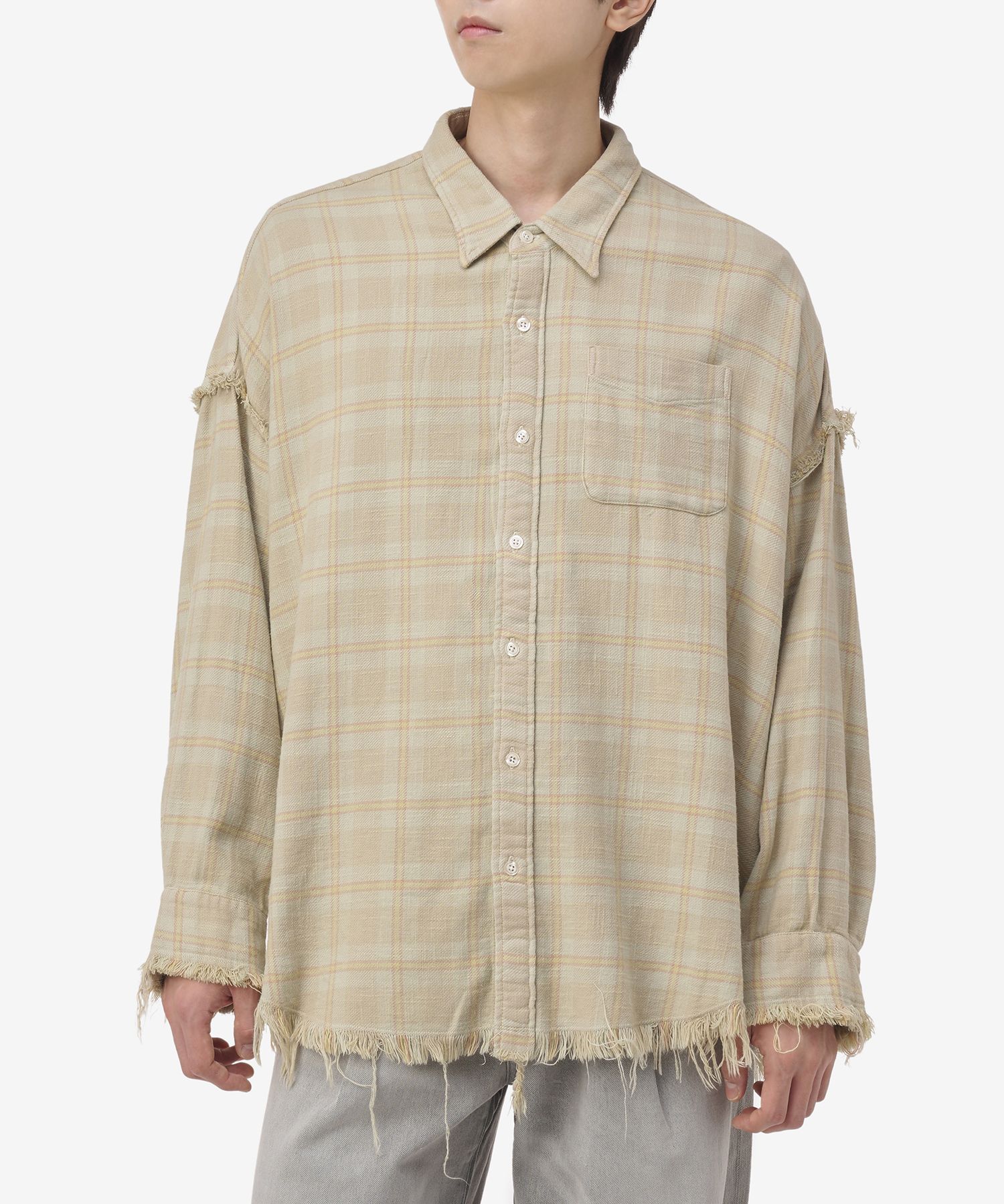 MUSINSA公式 | R13 Men's Shredded Seam Drop Neck Shirt