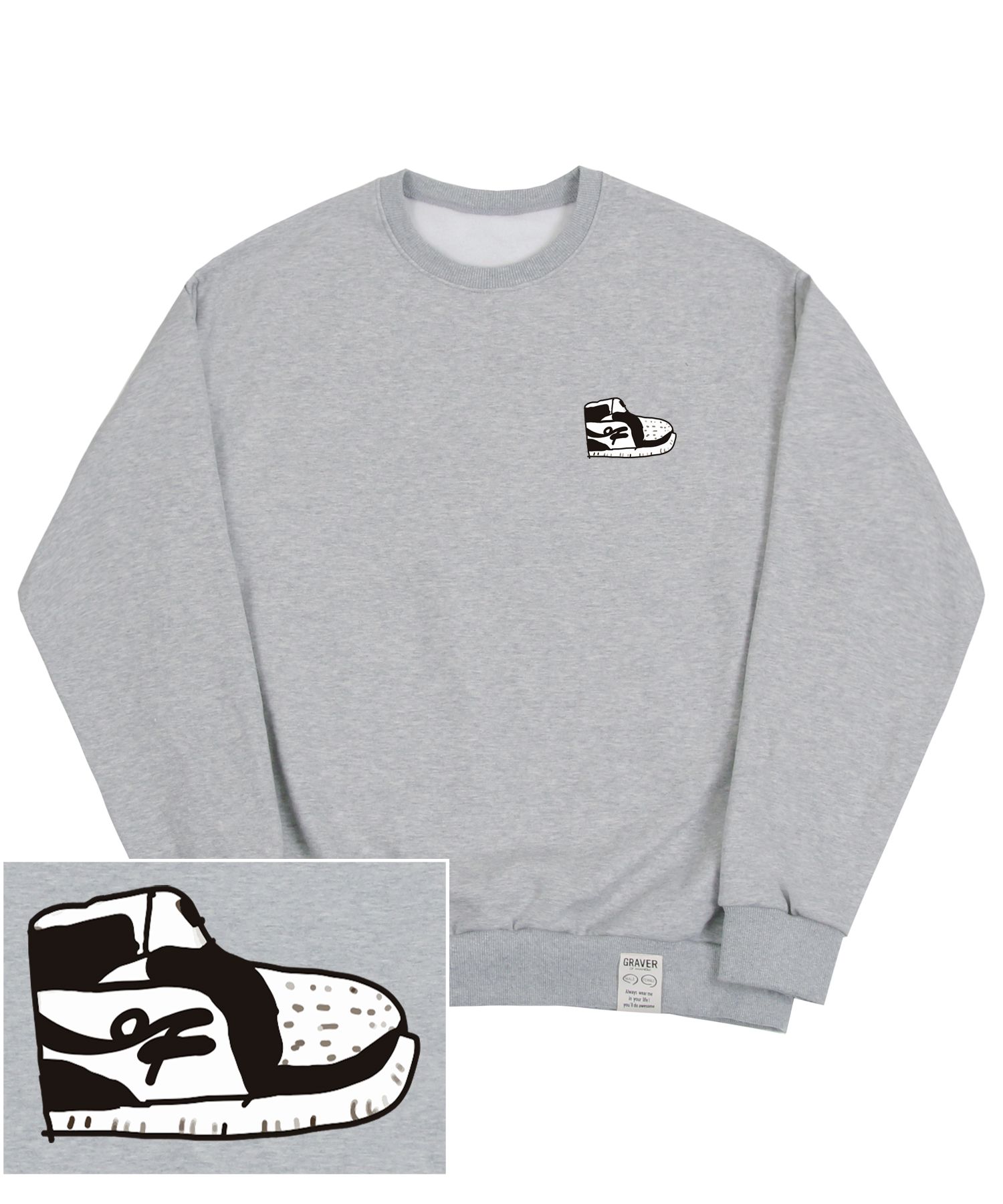 [GRAVER]★OP SHOES SWEATSHIRT MUSINSA | GRAVER [UNISEX] OP shoes sweatshirt_gray/black logo