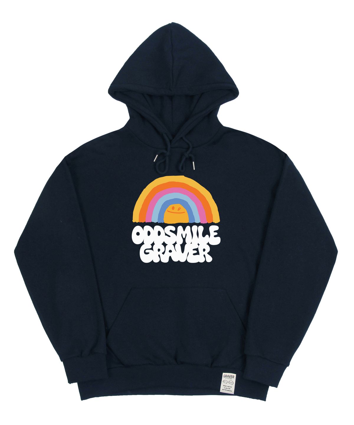 그레이버(GRAVER) [UNISEX]ODDSMILE 레인보우 스마일 후드티_네이비