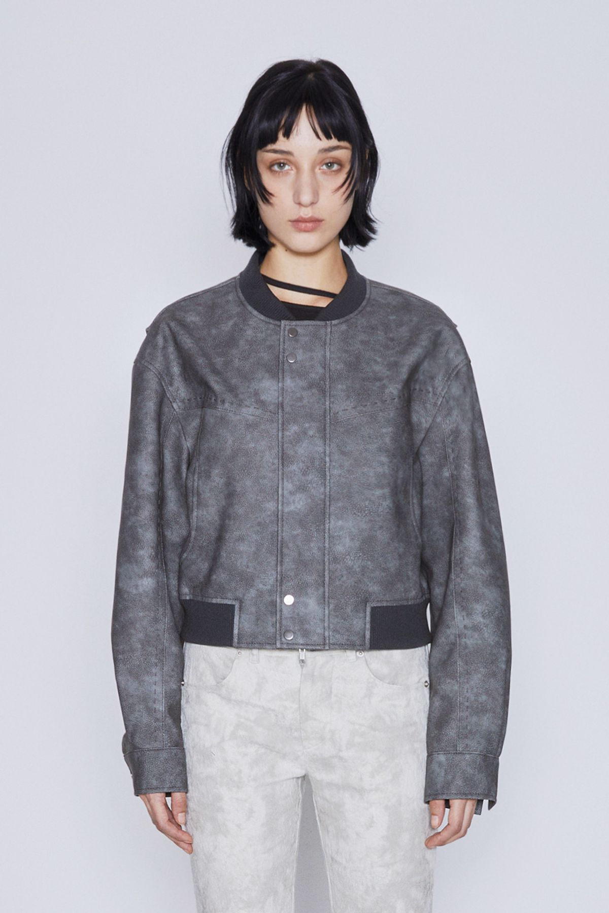 애프터아워즈(AFTERHOURS) LEATHER BOMBER JACKET (CHARCOAL)