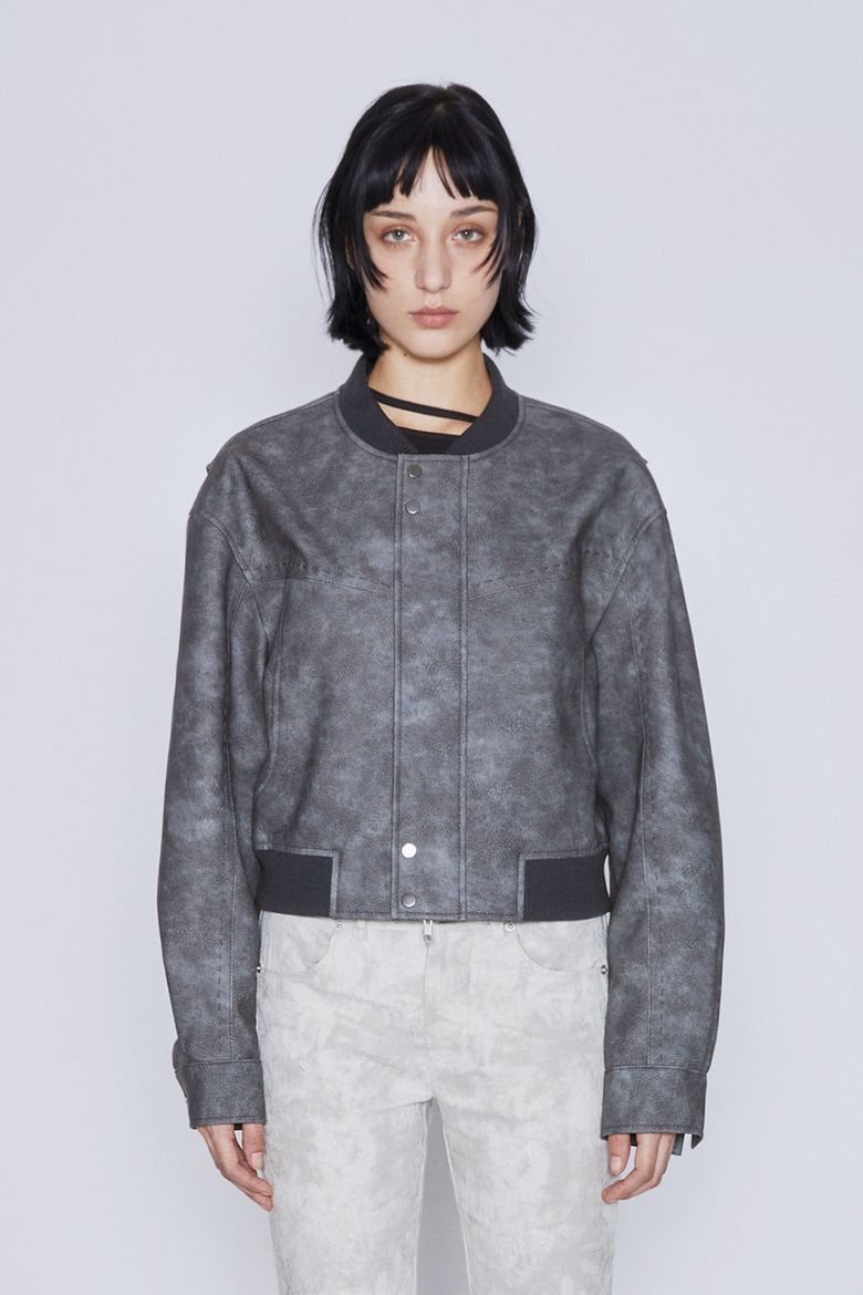 LEATHER BOMBER JACKET (CHARCOAL)