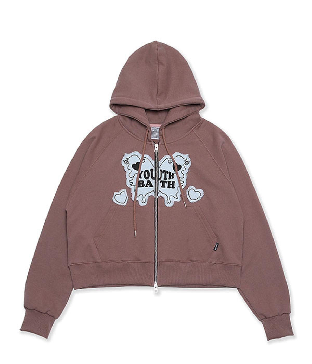 유쓰배쓰(YOUTHBATH) YB BUTTERFLY LOGO HOOD ZIP UP_BROWN