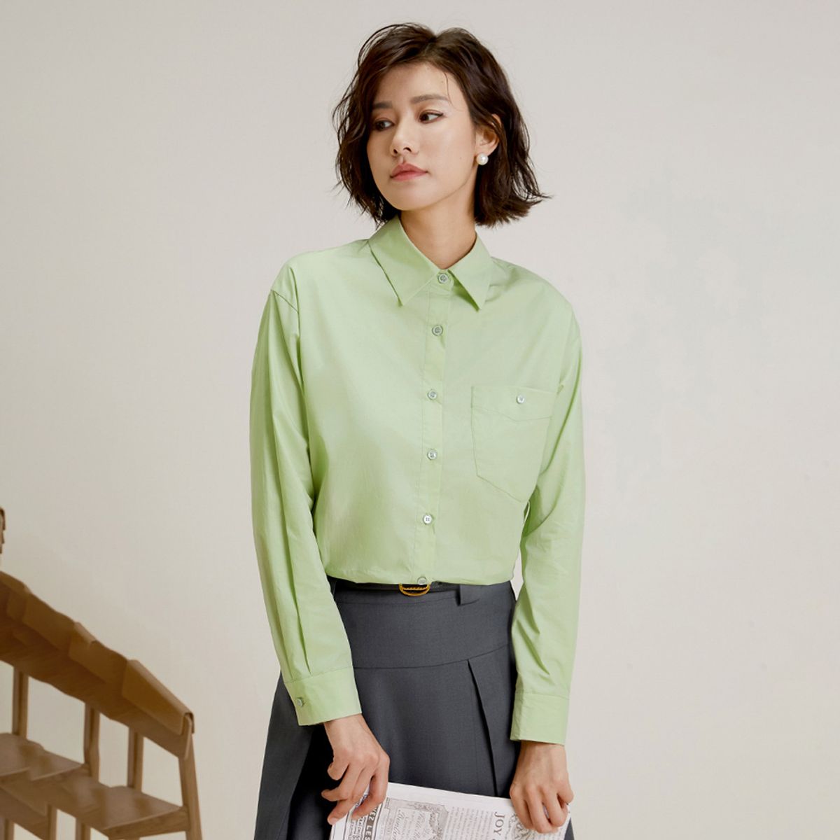 랭썬(LANGSON) LS_Front button pocket shirt_LIGHT GREEN