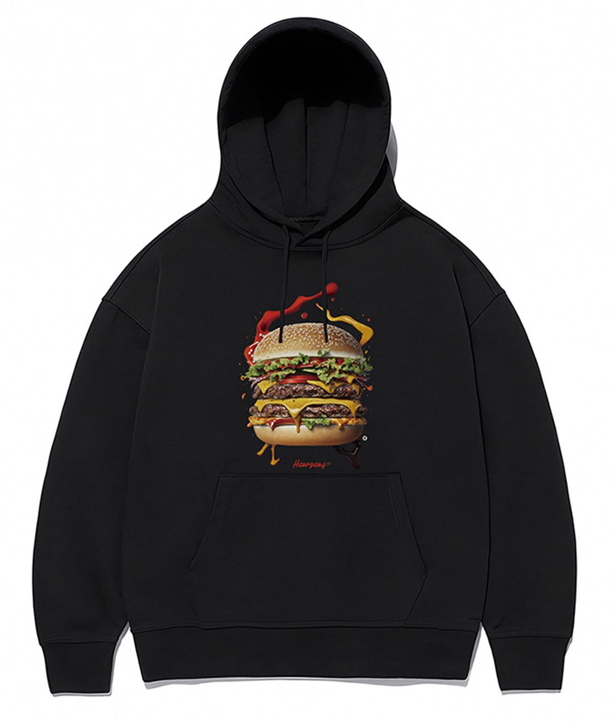 한량 컬렉티브(HANRYANG COLLECTIVE) HR 0043 delicious hamburger hoodie black  햄버거 블랙 후드